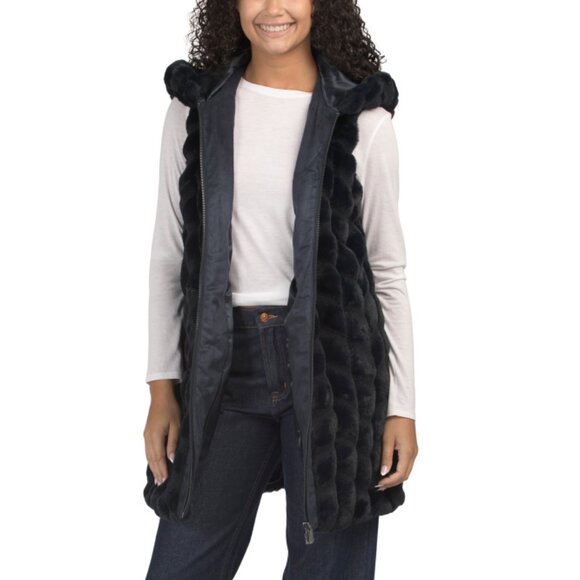 VIA SPIGA Navy Faux Fur Vest - Picture 1 of 2
